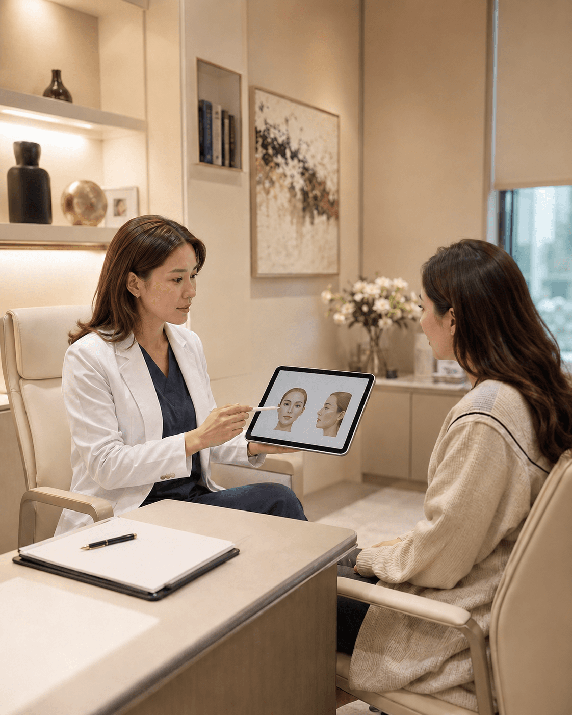 Pre-operative review and surgical preparation.